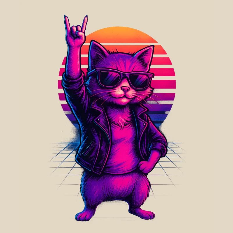 Synthwave Cat Cat Retro Sunset