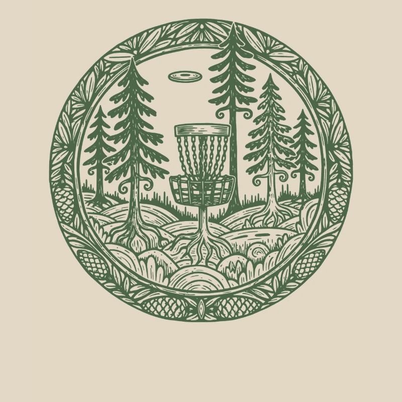 Forest Disc Golf Basket Flying Disc Course Scene