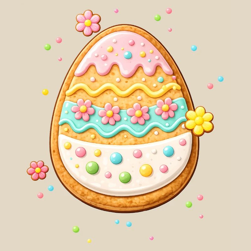 Œuf de Pâques décoré sous forme de cookie avec un glaçage coloré