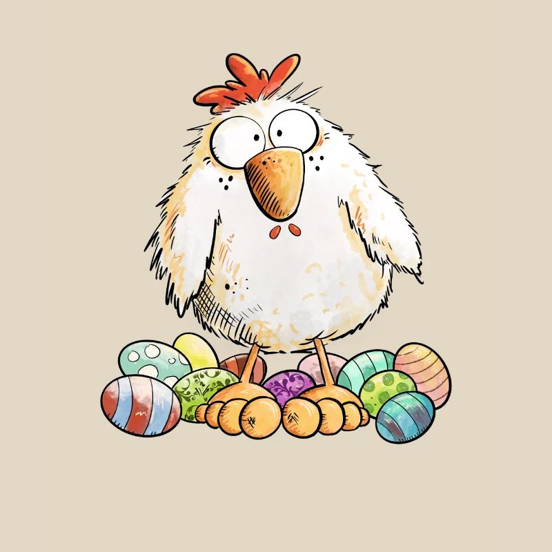 Easter Chicken with Easter Eggs Easter Motif Chickens Fan