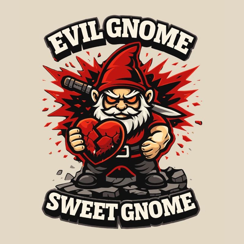 Evil Gnome, Dark Gnome, Goth Gnome, Funny Gnome