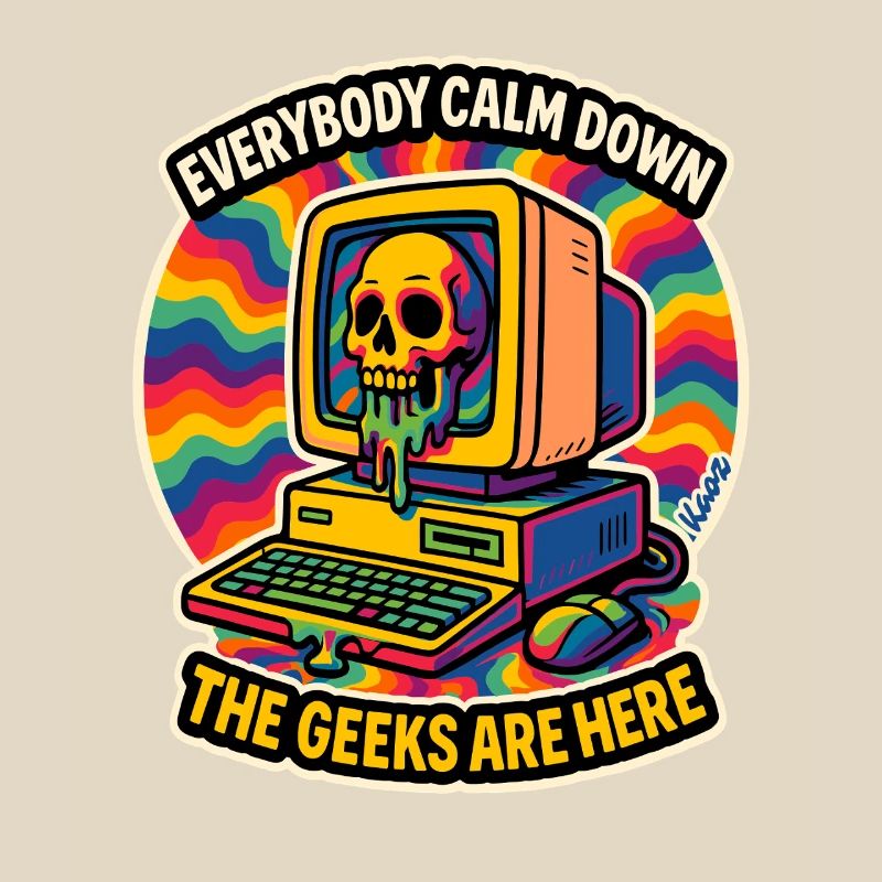 Geeks Are Here Retro Skull Computer