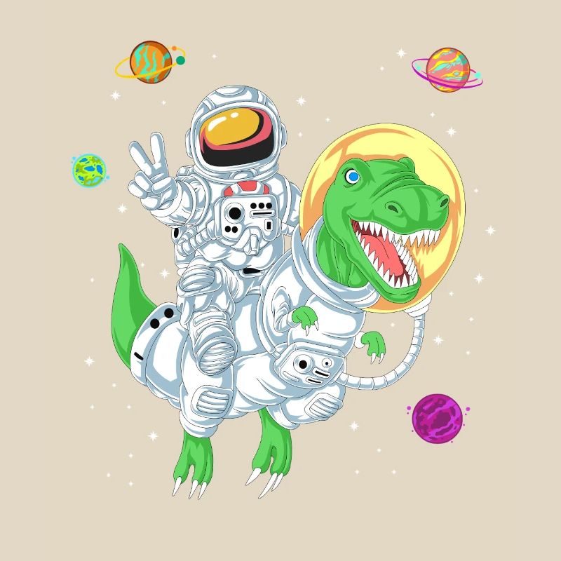 Astronaut Riding T-Rex Dinosaur in Outer Space Art