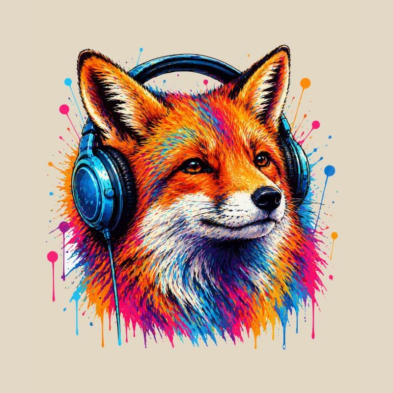 Neonfuchs mit Kopfhörern