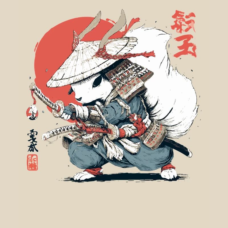 Samurai-Eichhörnchen, japanischer Krieger, Ukiyo-e-Stil Su