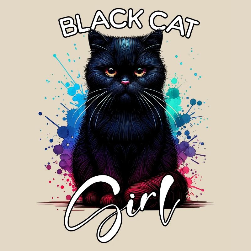 Grumpy Black Cat Mädchen Schwarze Katze