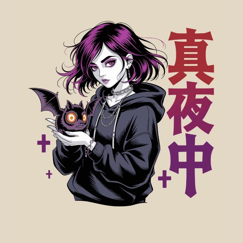 真夜中 Fille d’anime gothique Midnight Bat Gothic