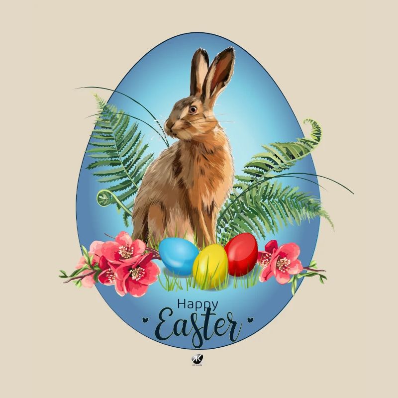 Bunny, Easter eggs and cherry blossoms illustration