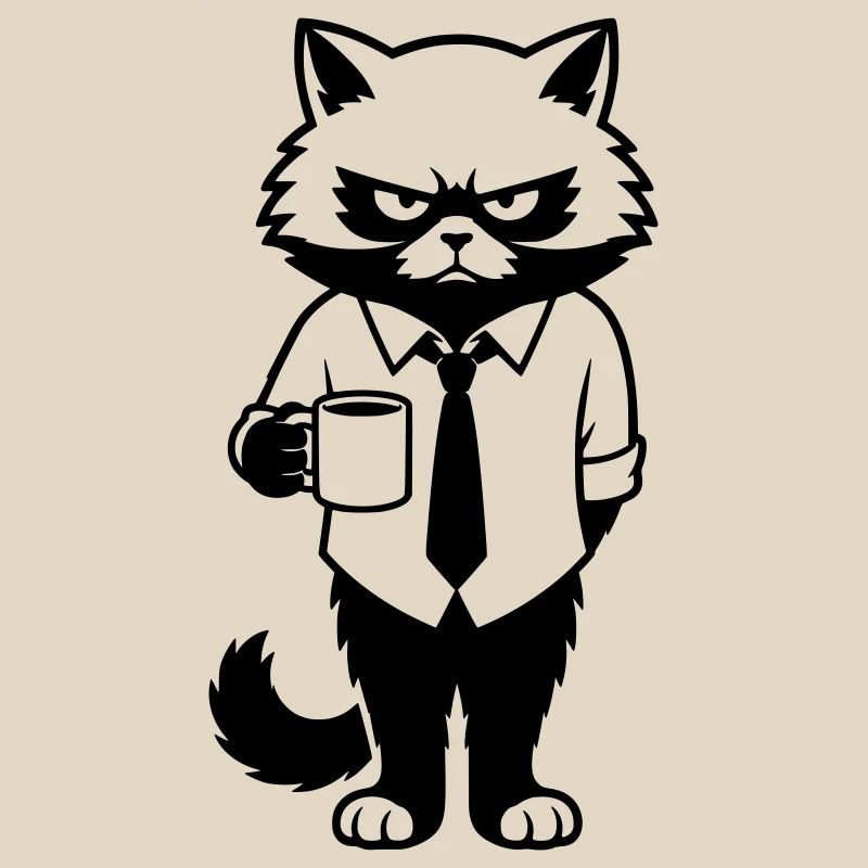 Grumpy office hangover with coffee