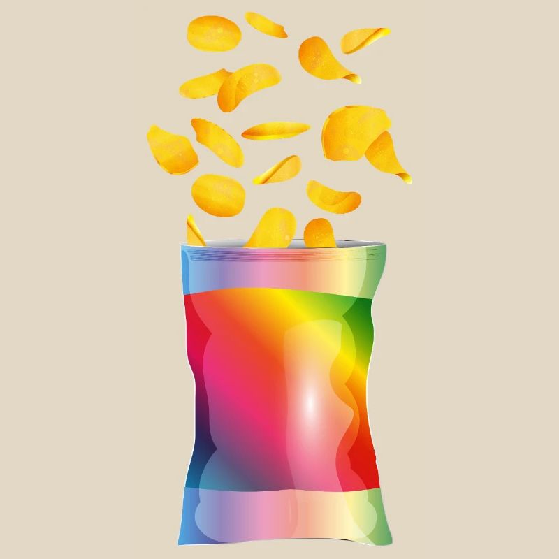 Colorful Open Chips Bag with Potato Chips
