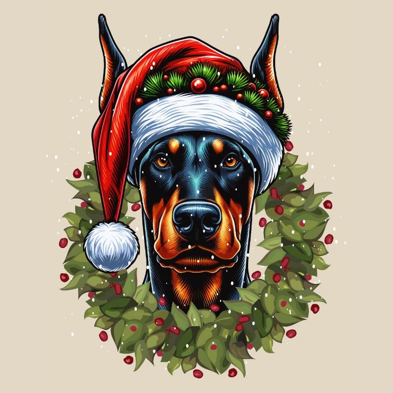 Festive Doberman: Elegant with Santa's hat