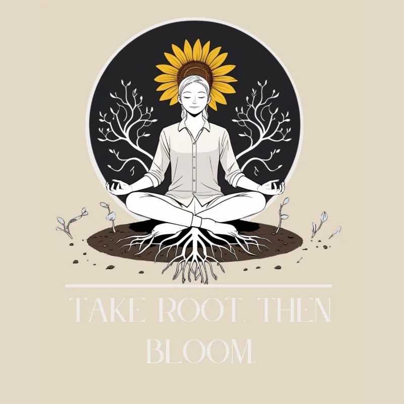 Meditative root design with sunflower