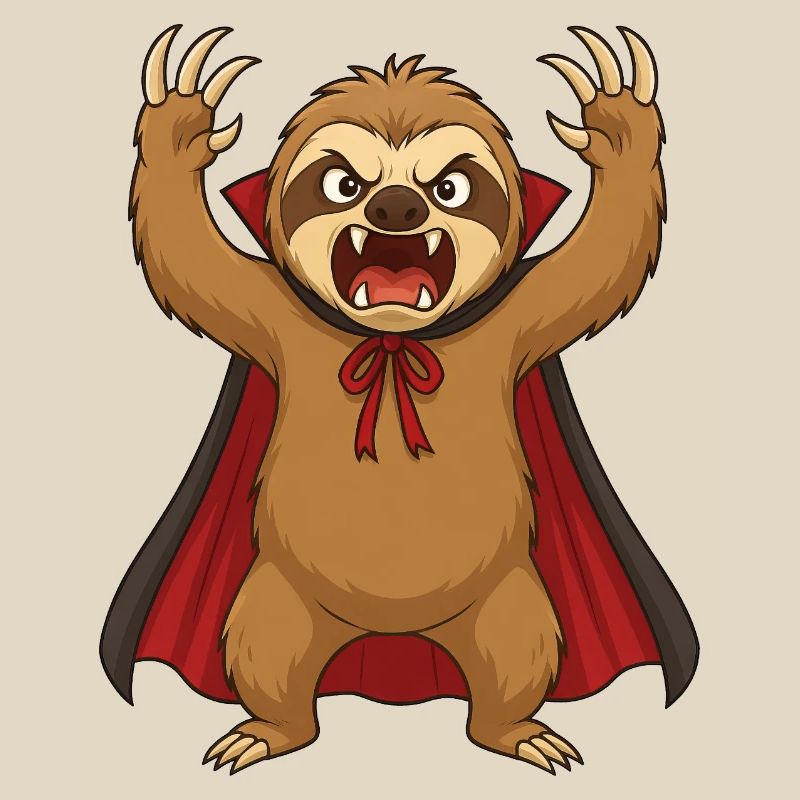 Funny Halloween Sloth as a Vampire Monster r