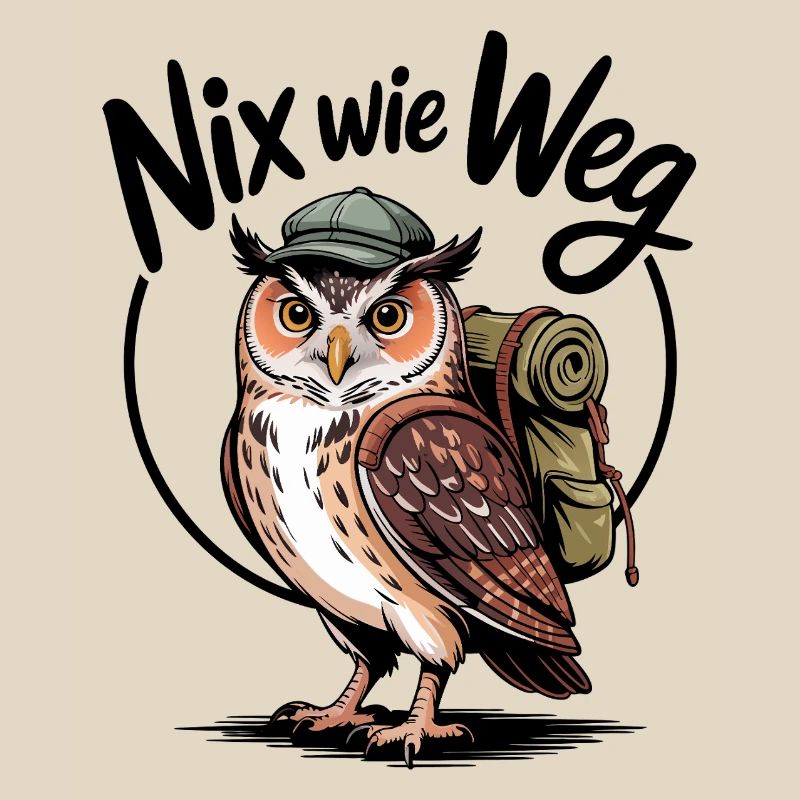 Wandernde Eule mit Rucksack