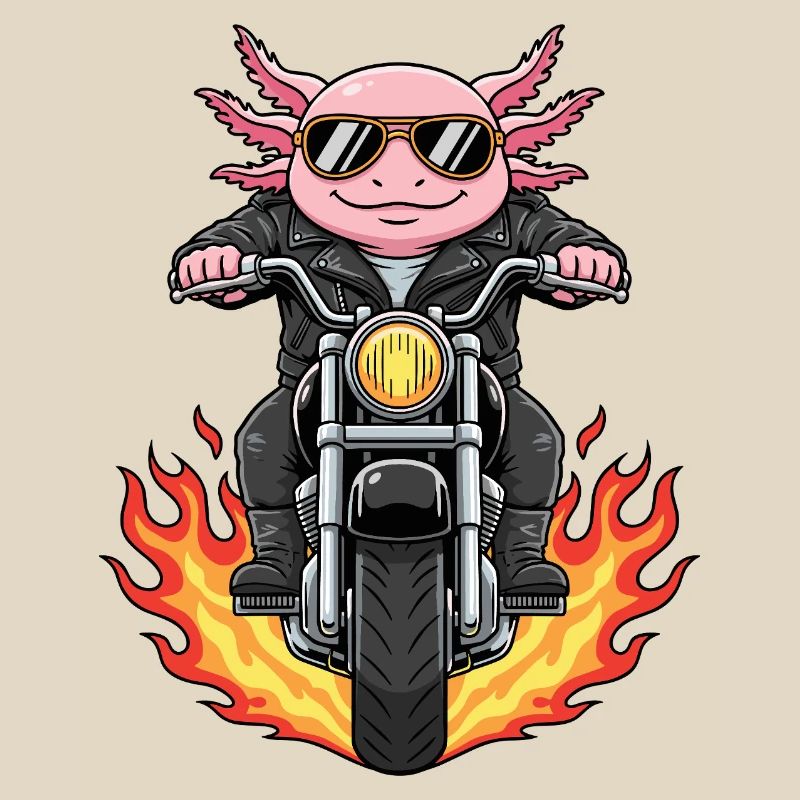 Cool Biker Axolotl Motorcycle Flames