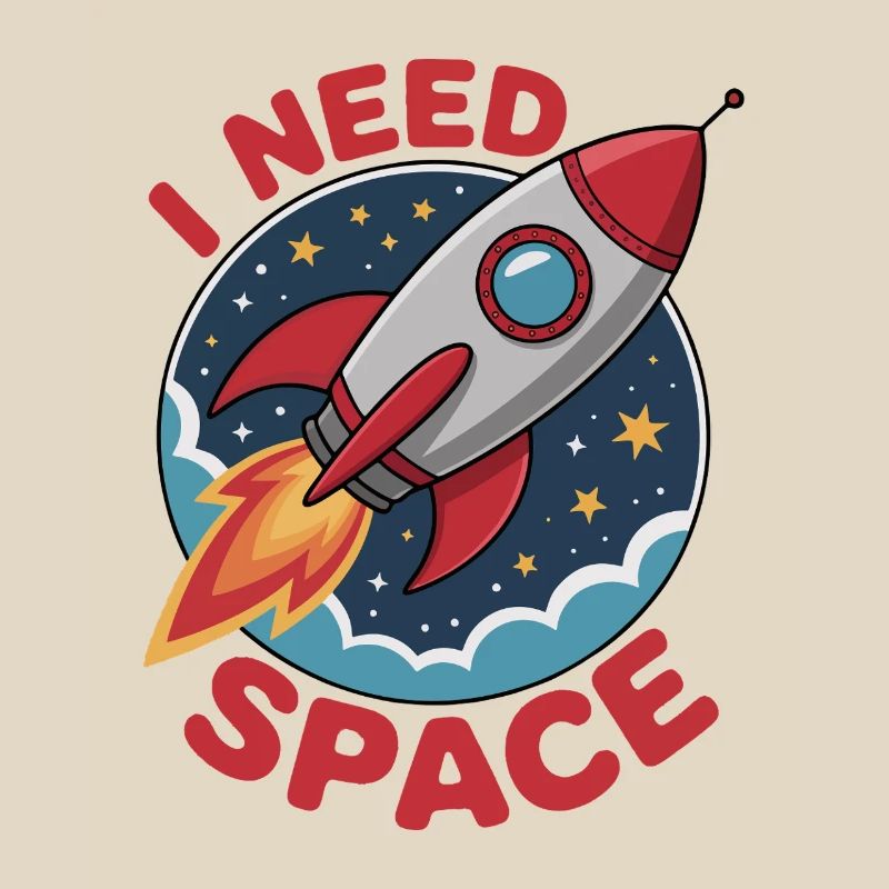 Rocket dans l’espace, style dessin animé - « J’AI BESOIN DE L’ESPACE
