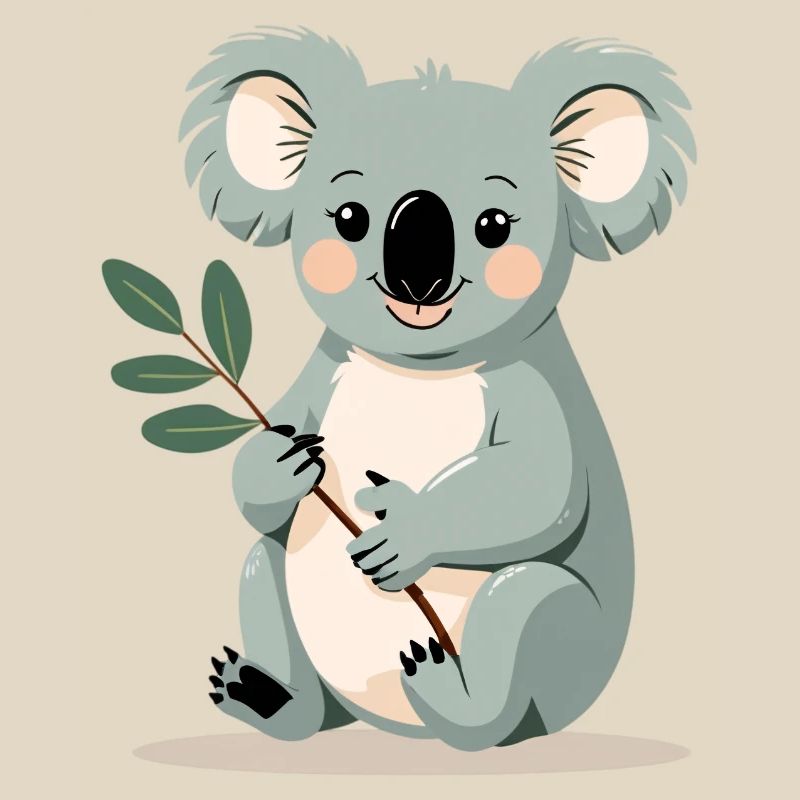 Small koala with a leaf branch
