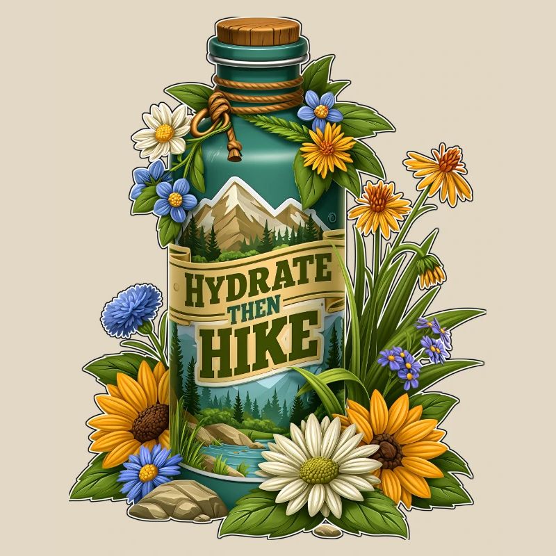 Conception de bouteilles florales Hydratez-vous puis randonnée