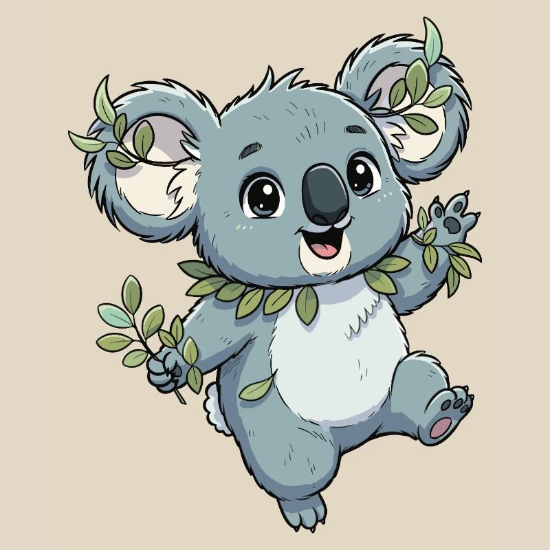 Koala vert avec couronne de feuilles