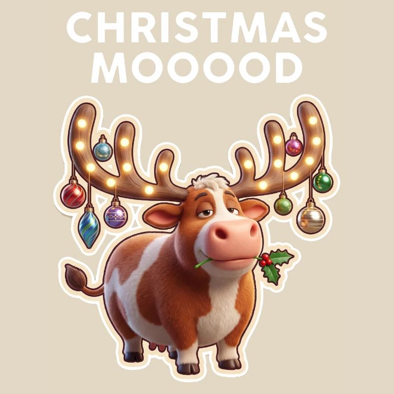 Weihnachtskuh mit Leuchtornamenten