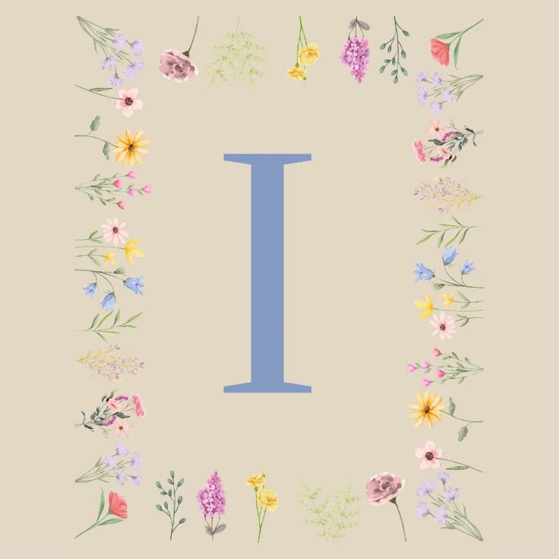 Florale Initial "I" Blumenmonogramm