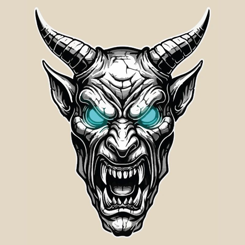 Gehörnter Dämon Gotische Totem, Eisblaue Augen