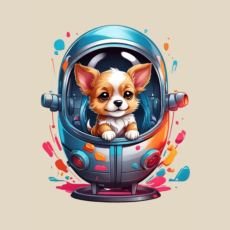 Chiot de l’espace en combinaison spatiale
