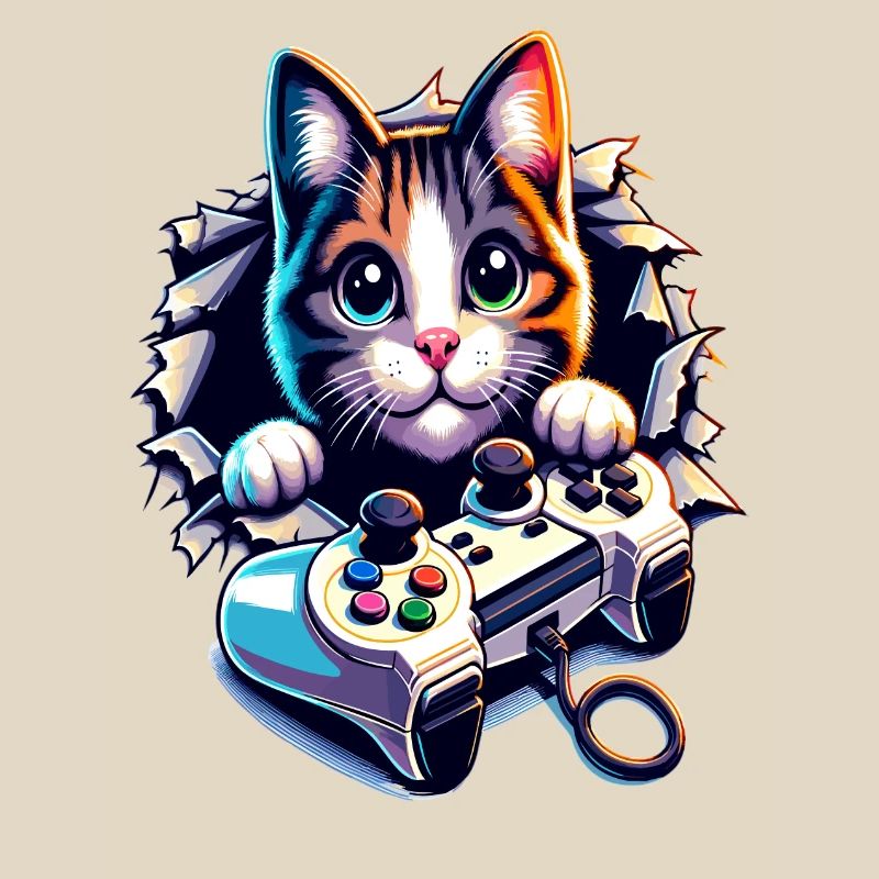 Cat Gamer with Controller