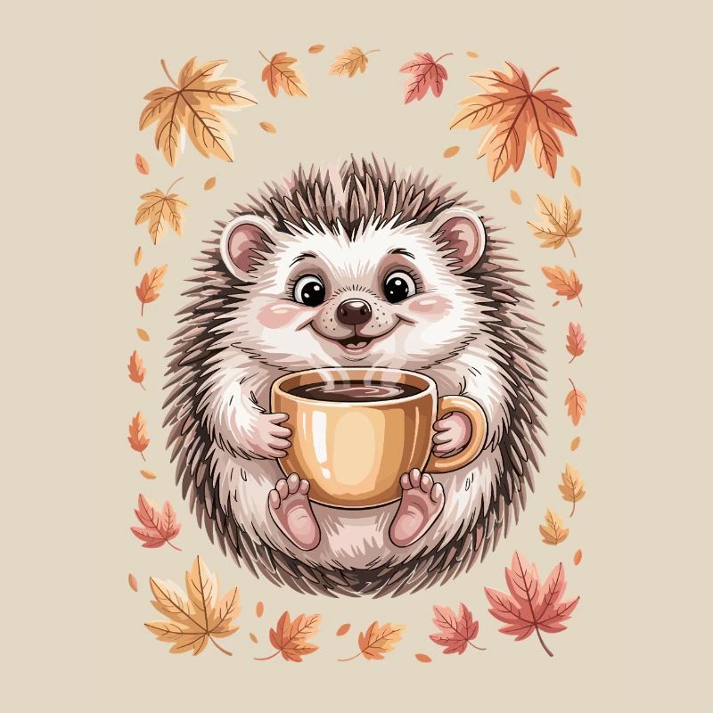Herbstlicher Igel mit Kaffeebecher