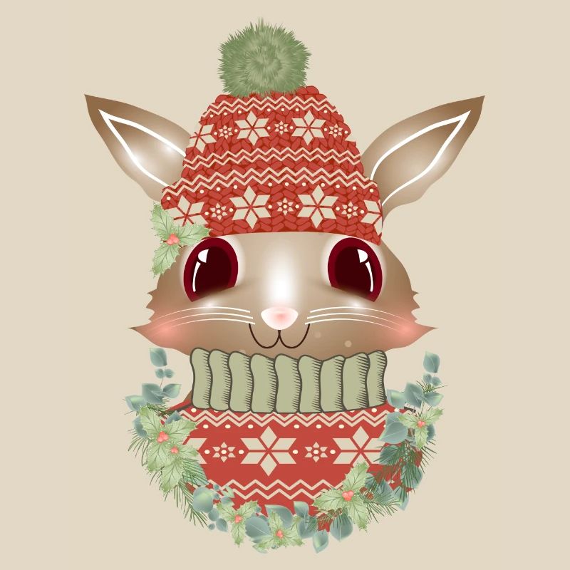 lapin brun avec pull, bonnet et couronne