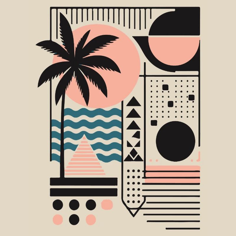 Minimalist Sunset and Palm Pattern
