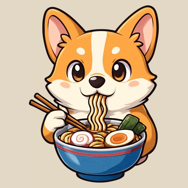 Corgi Eats Ramen Noodles