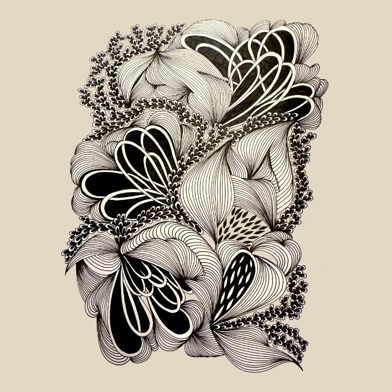 Black and White Floral Doodle Pattern