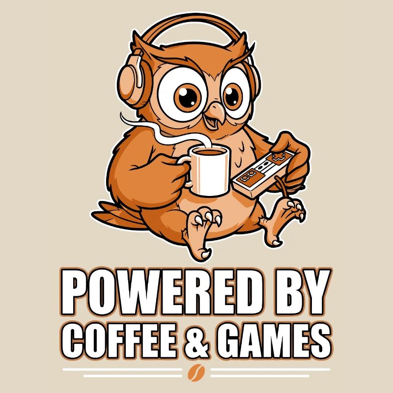 Eule mit Kaffee und Games