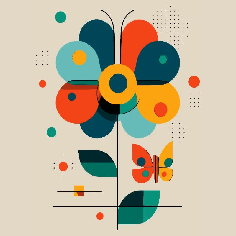 stilisierte Blume mit Schmetterling