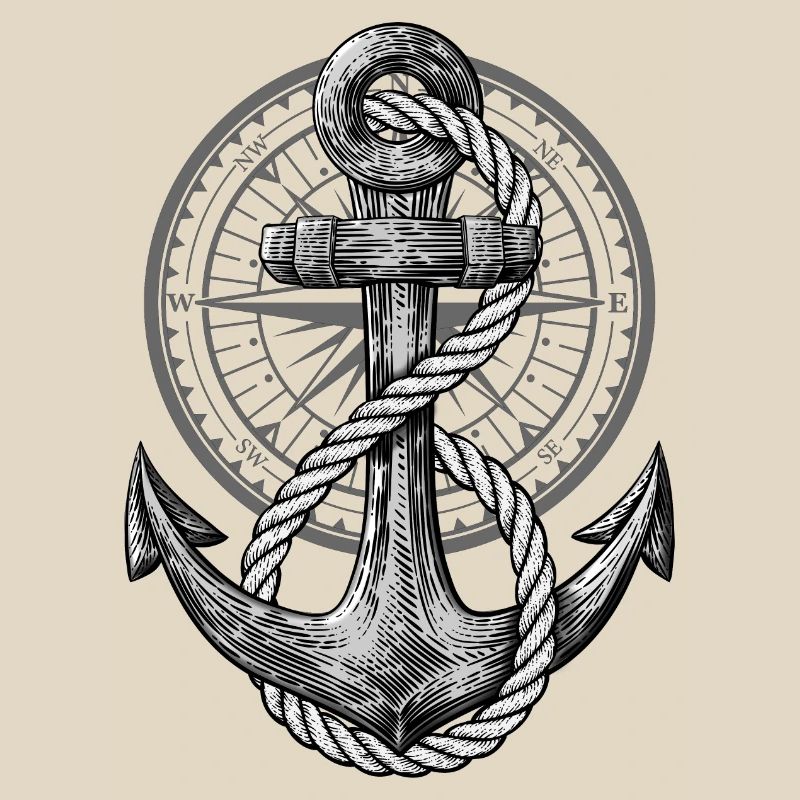 Anchor with compass, maritime design for skipper