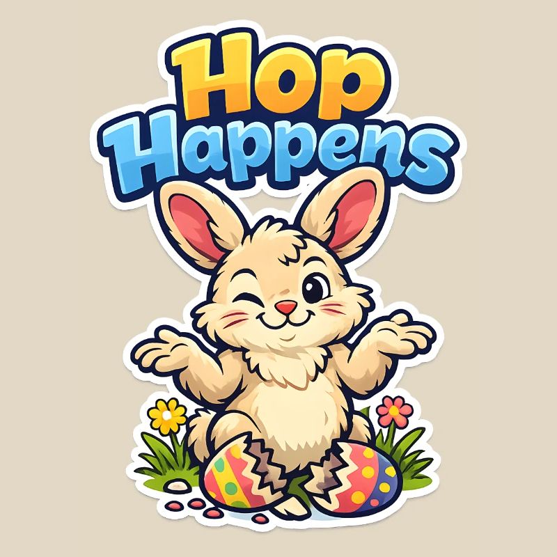 Cute Easter bunny with colorful egg and lettering