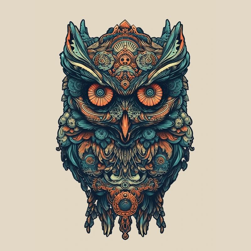 Mythical boho owl with surreal patterns