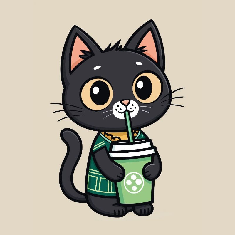 Cute cat with drinking cup drinking bubble tea