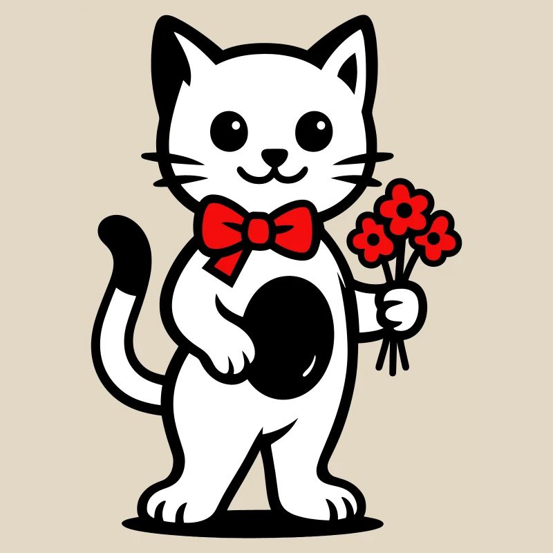 Kawaii cat lover with red ribbon