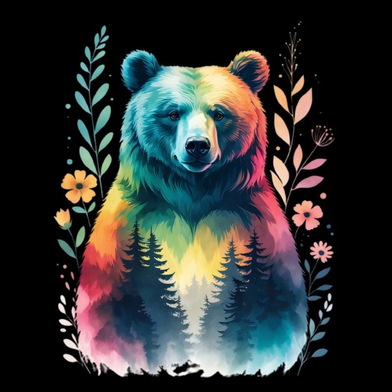 Rainbow bear in the forest