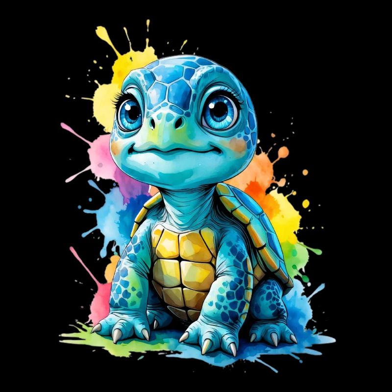 Colorful turtle with paint splashes