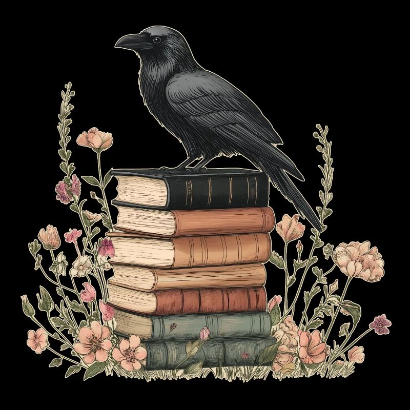 Raven on stack of books
