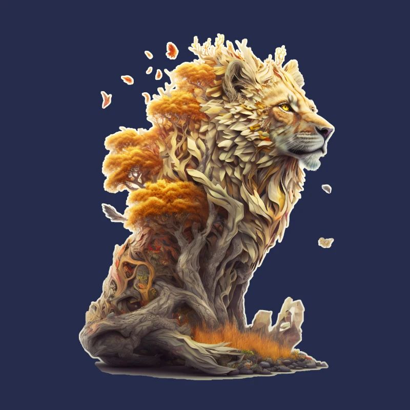 Lion avec des éléments de savane, conception de lion