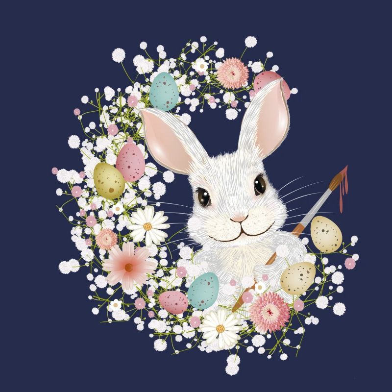 White Rabbit with Easter Eggs & Brush for Easter