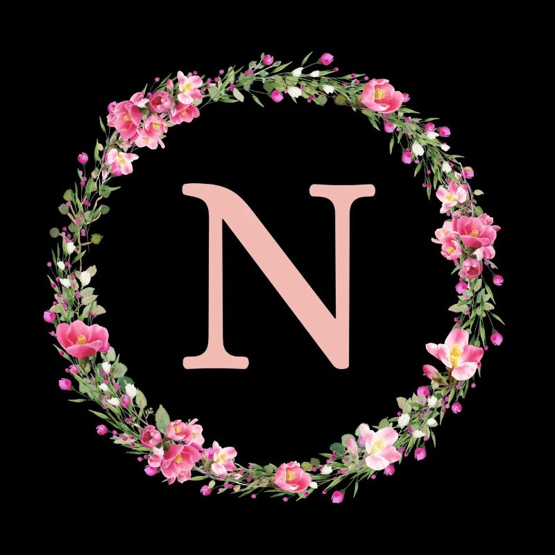 N Monogram, Flower Wreath, Personalizable