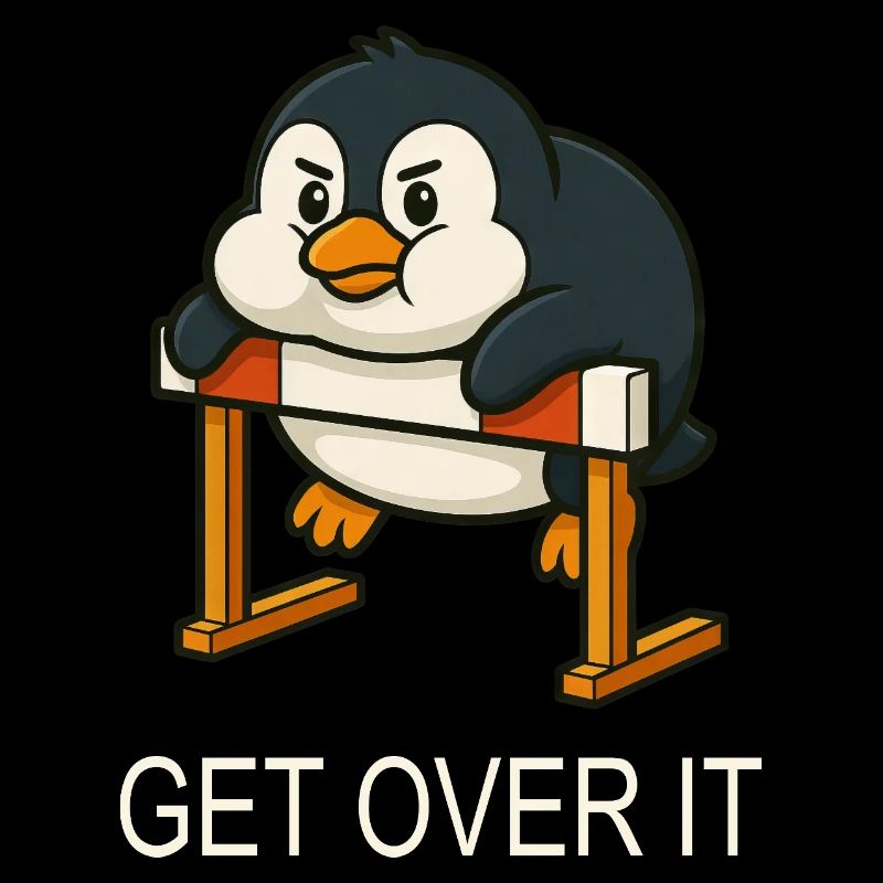 Chubby penguin hurdles running quote get over it