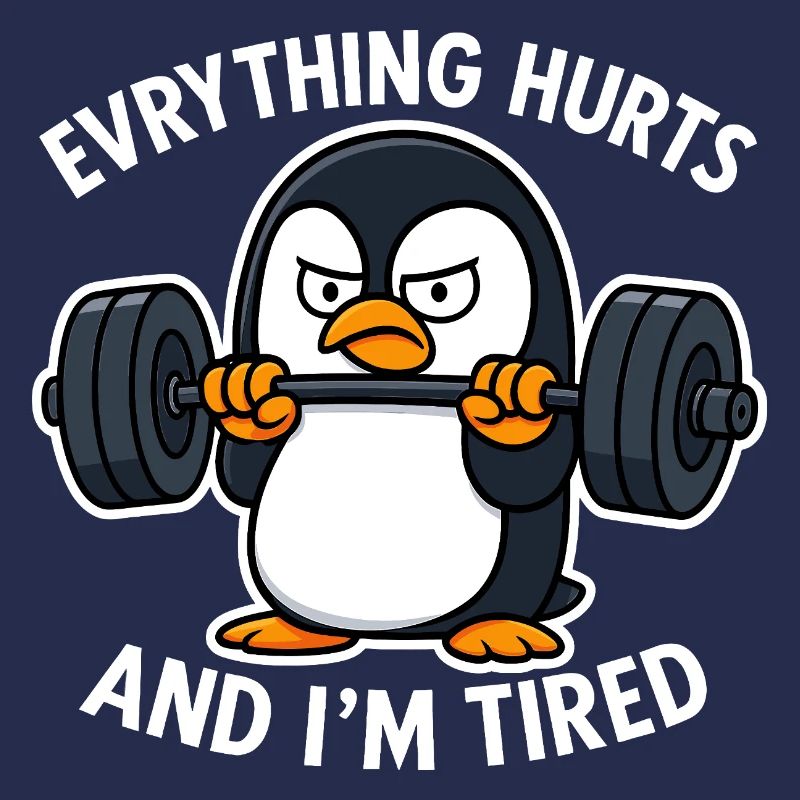 Grumpy Penguin Lifting Weights