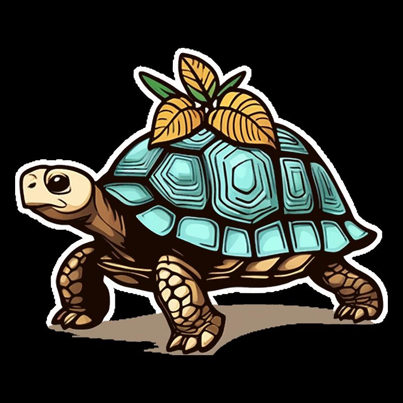 Schildkröte mit blauem Panzer & Blättern