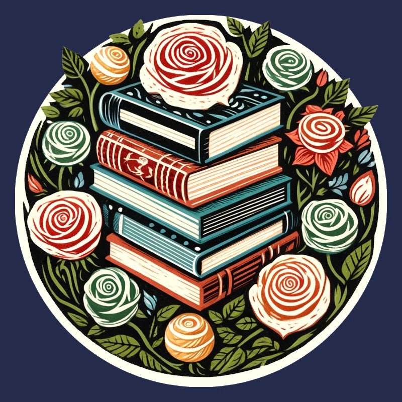 Floral Book Stack Emblem